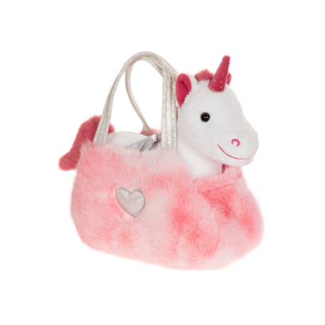 Peluche - peluche girly bag fashionista – licorne rose et blanche avec sac et détails argentés – 18 cm Blanc 1 - vertbaudet enfant 