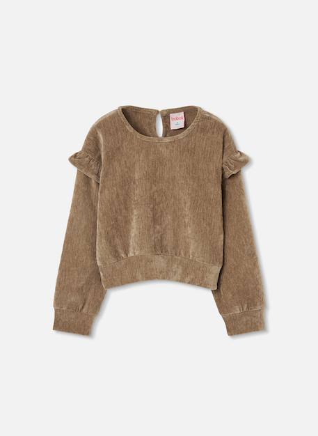 Sweat-shirt fille à volants sur les épaules Beige 2 - vertbaudet enfant 