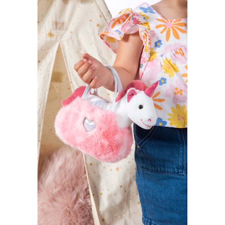 Peluche - peluche girly bag fashionista – licorne rose et blanche avec sac et détails argentés – 18 cm Blanc 3 - vertbaudet enfant 