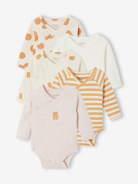 Lot de 5 bodies naissance manches longues beige 1 - vertbaudet enfant 