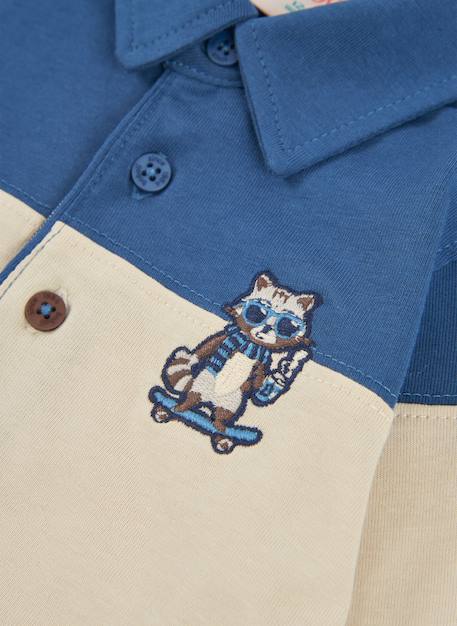 Polo garçon maille brodé raton laveur Bleu 3 - vertbaudet enfant 
