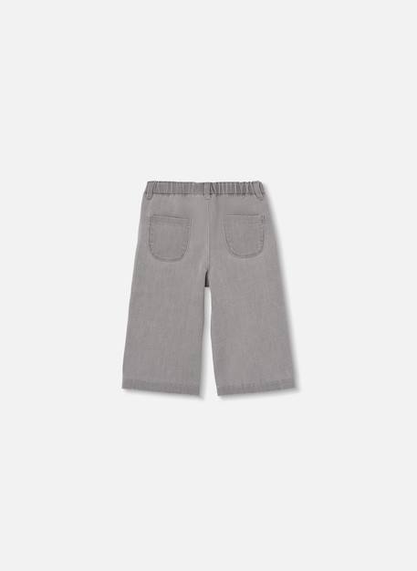 Pantalon fille denim brodé de fleurs Gris 2 - vertbaudet enfant 