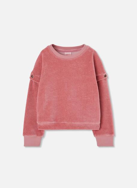 Sweat-shirt fille en velours côtelé avec boutons Rose 1 - vertbaudet enfant 