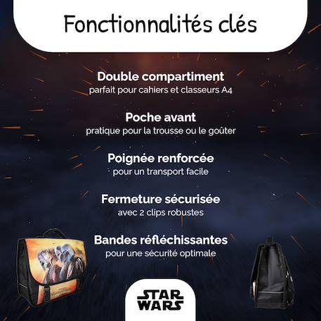 Cartable scolaire 2 compartiments Star Wars The Mandalorian - 38 cm Jaune 2 - vertbaudet enfant 