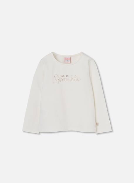 T-shirt fille en maille avec message Blanc 2 - vertbaudet enfant 