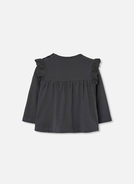 T-shirt fille en maille avec broderie fleur Gris 2 - vertbaudet enfant 