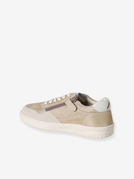 Baskets fille cuir à lacets fermeture zip beige+jaune d'or+marron 8 - vertbaudet enfant 
