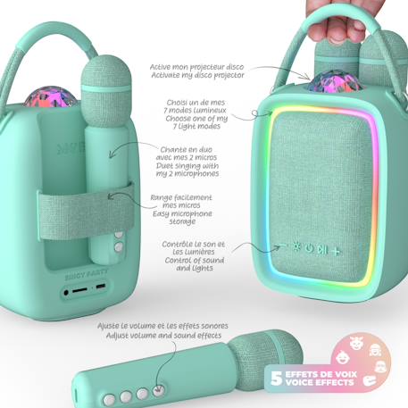 Enceinte & karaoké lumineuse - singy party bleu Vert d'eau 3 - vertbaudet enfant 