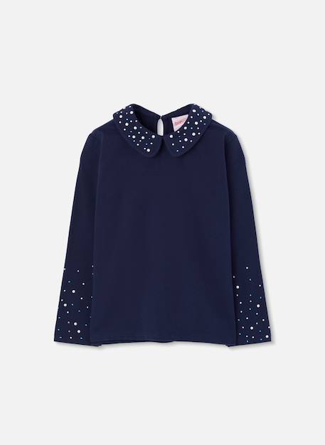 T-shirt fille en maille avec perles Bleu 2 - vertbaudet enfant 
