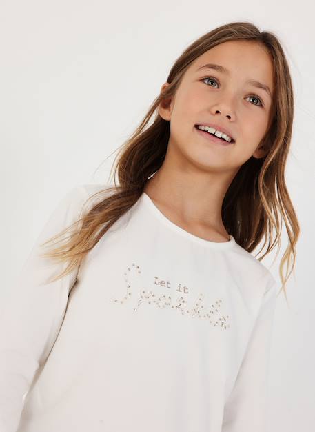T-shirt fille en maille avec message Blanc 1 - vertbaudet enfant 