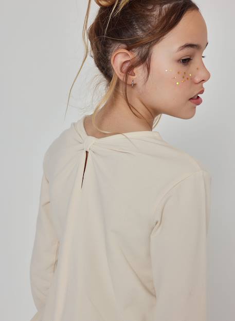 T-shirt fille en maille avec fleurs appliquées Beige 2 - vertbaudet enfant 