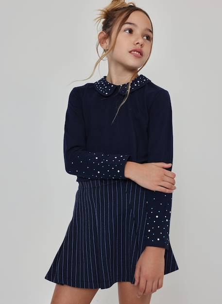 T-shirt fille en maille avec perles Bleu 1 - vertbaudet enfant 