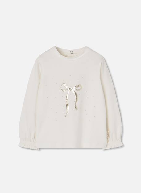 T-shirt fille en maille avec noeud Blanc 1 - vertbaudet enfant 