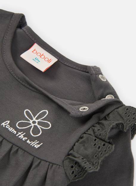 T-shirt fille en maille avec broderie fleur Gris 3 - vertbaudet enfant 