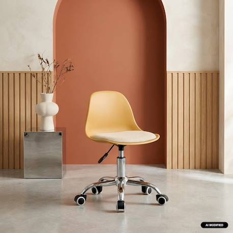 Chaise de bureau enfant à roulettes ajustable piètement chromé - manel Beige+Blanc+Moutarde+Rose pâle+Vert clair 13 - vertbaudet enfant 