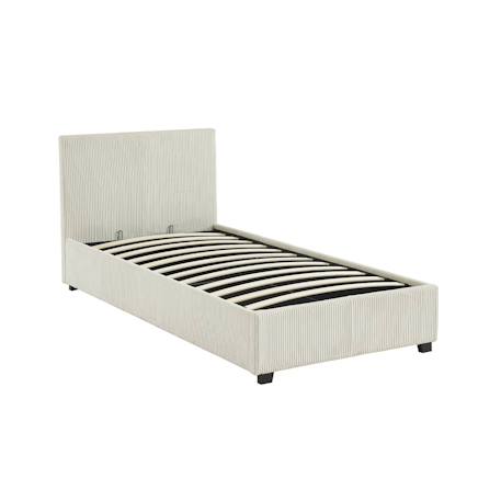 Lit coffre avec sommier à lattes et tête de lit, l 202 x p 97,5 x h 86cm, finition velours côtelé (grosse côte) Blanc+Gris 3 - vertbaudet enfant 