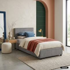 Chambre et rangement-Chambre-Lit bébé, lit enfant-Lit coffre avec sommier à lattes et tête de lit, l 202 x p 97,5 x h 86cm, finition velours côtelé (grosse côte)