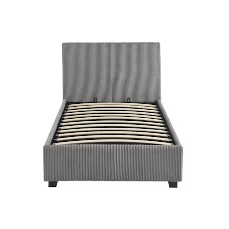 Lit coffre avec sommier à lattes et tête de lit, l 202 x p 97,5 x h 86cm, finition velours côtelé (grosse côte) Blanc+Gris 10 - vertbaudet enfant 