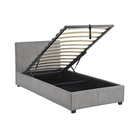 Lit coffre avec sommier à lattes et tête de lit, l 202 x p 97,5 x h 86cm, finition velours côtelé (grosse côte) Blanc+Gris 8 - vertbaudet enfant 