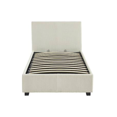 Lit coffre avec sommier à lattes et tête de lit, l 202 x p 97,5 x h 86cm, finition velours côtelé (grosse côte) Blanc+Gris 4 - vertbaudet enfant 