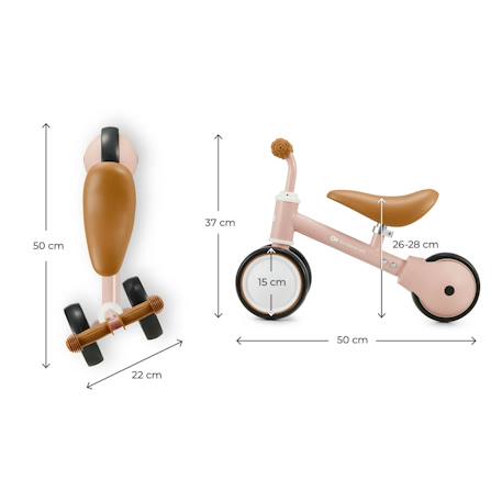 Draisienne Tricycle Kinderkraft CUTIE avec Selle Réglable, Roues EVA Increvables, Guidon Sécurisé et Poignées TPR Beige+Rose 12 - vertbaudet enfant 