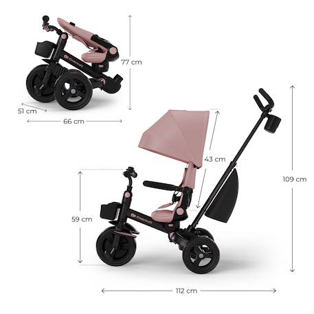 Tricycle Kinderkraft AVEO 2 PLUS Évolutif 6 Configurations avec Siège 360° CLICK&TWIST, Position Allongée et Pliage Rapide Beige+Gris+Rose+Vert 18 - vertbaudet enfant 