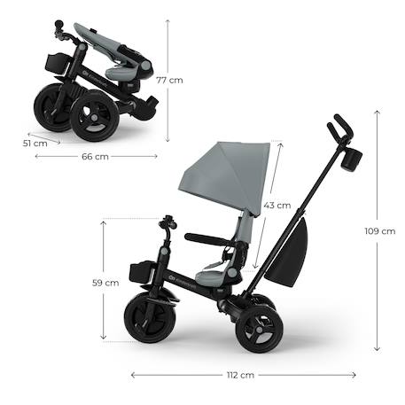 Tricycle Kinderkraft AVEO 2 PLUS Évolutif 6 Configurations avec Siège 360° CLICK&TWIST, Position Allongée et Pliage Rapide Beige+Gris+Rose+Vert 11 - vertbaudet enfant 