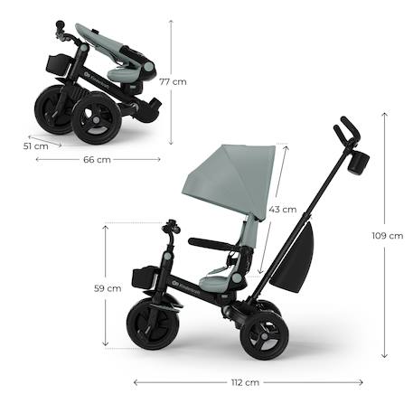 Tricycle AVEO 2 PLUS Évolutif 6 Configurations avec Siège 360° CLICK&TWIST, Position Allongée et Pliage Rapide Beige+Gris+Rose+Vert 24 - vertbaudet enfant 