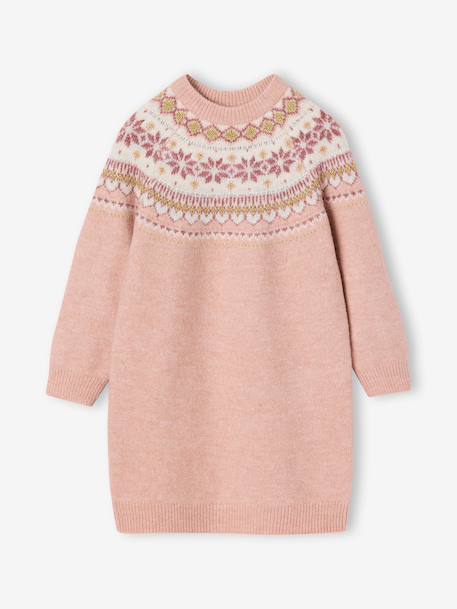 Robe fille manches longues camel+rose poudré+vert sauge 4 - vertbaudet enfant 