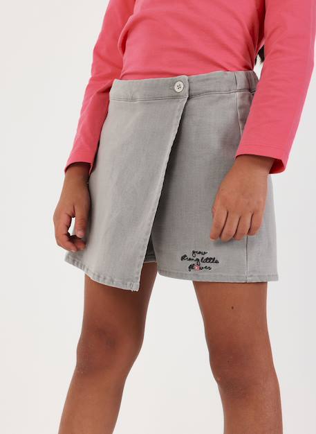 Jupe-short denim avec broderie Gris 2 - vertbaudet enfant 