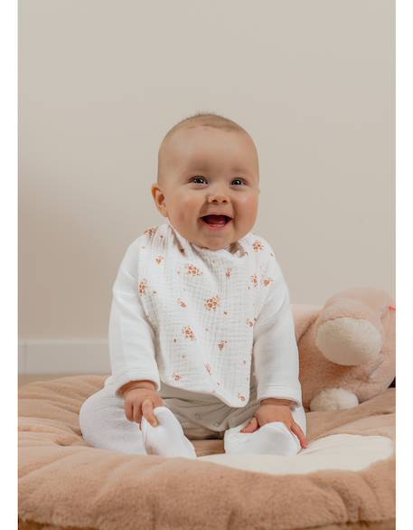Lot de 3 bavoirs mousseline de coton bio et éponge Blanc, rose 3 - vertbaudet enfant 