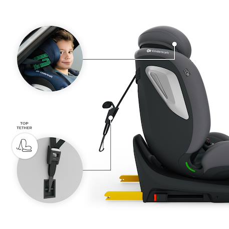 Siège auto I-GROW 2 PLUS, i-size 4-en-1   40-150 cm pivotant 360°, isofix, top tether, dos et face route, protection latérale, inclinable, ventilation, évolutif 0-12 ans Bleu+Gris+Noir+Vert 9 - vertbaudet enfant 