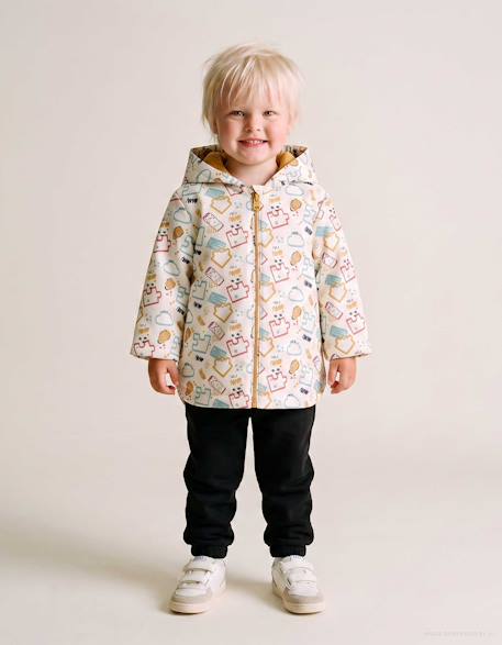 Parka rembourrée en caoutchouc avec capuche et imprimé Blanc 1 - vertbaudet enfant 