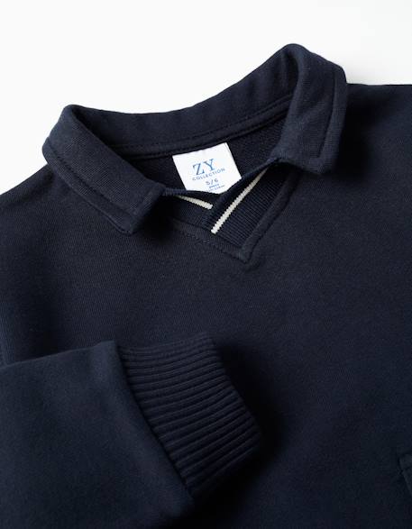 Sweat en coton avec grande poche Bleu foncé 4 - vertbaudet enfant 