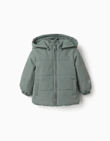 Doudoune avec doublure en polaire et capuche amovible Vert foncé 1 - vertbaudet enfant 