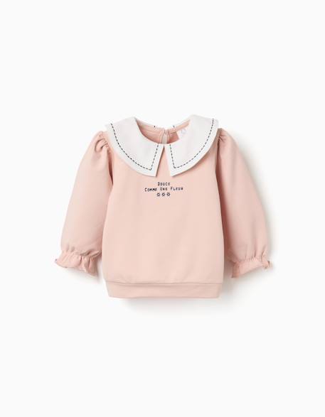 Sweat en coton avec col brodé Rose clair 2 - vertbaudet enfant 