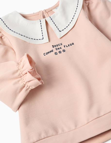 Sweat en coton avec col brodé Rose clair 4 - vertbaudet enfant 