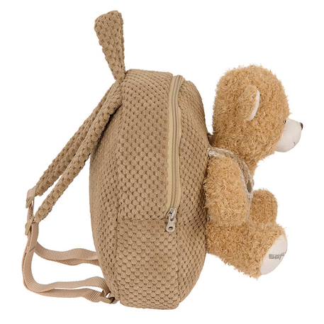 Sac à dos maternelle garçon peluche avec ourson amovible Beige+Bleu+Rose 2 - vertbaudet enfant 