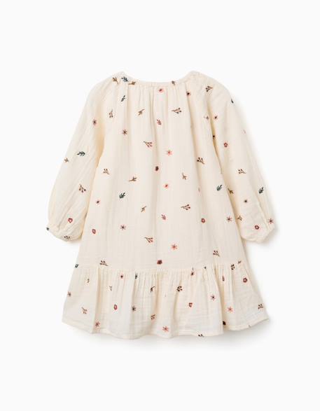 Robe en coton à manches longues avec broderie florale Blanc 3 - vertbaudet enfant 