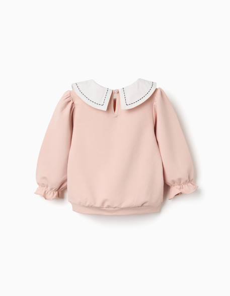 Sweat en coton avec col brodé Rose clair 3 - vertbaudet enfant 