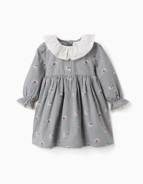Robe en coton à motif vichy et imprimé floral Bleu foncé 2 - vertbaudet enfant 