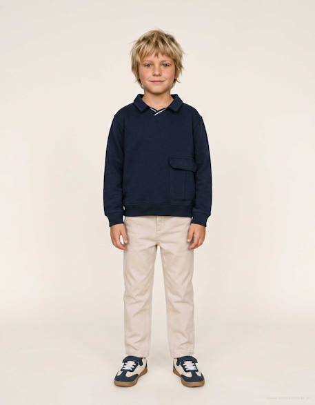 Sweat en coton avec grande poche Bleu foncé 1 - vertbaudet enfant 