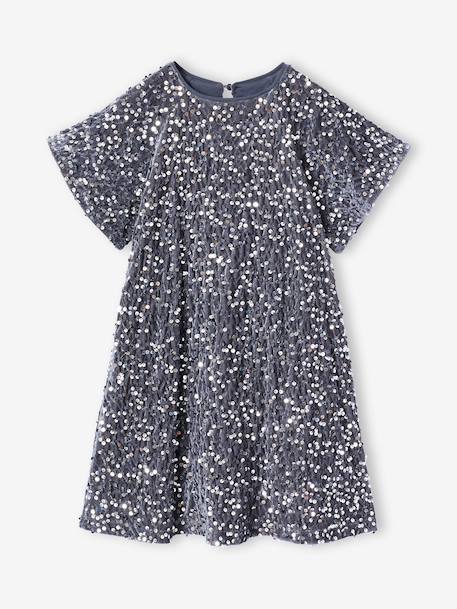 Robe fille en velours et sequins argenté+rose+rouge 1 - vertbaudet enfant 