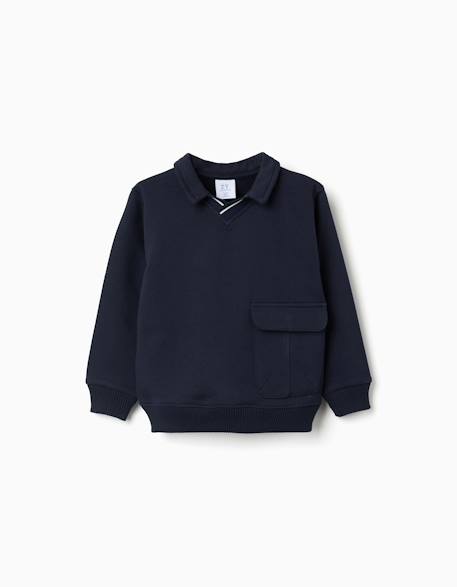 Sweat en coton avec grande poche Bleu foncé 2 - vertbaudet enfant 