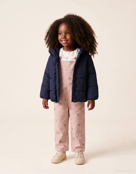 Doudoune avec capuche et doublure en polaire Bleu foncé+Rose 1 - vertbaudet enfant 