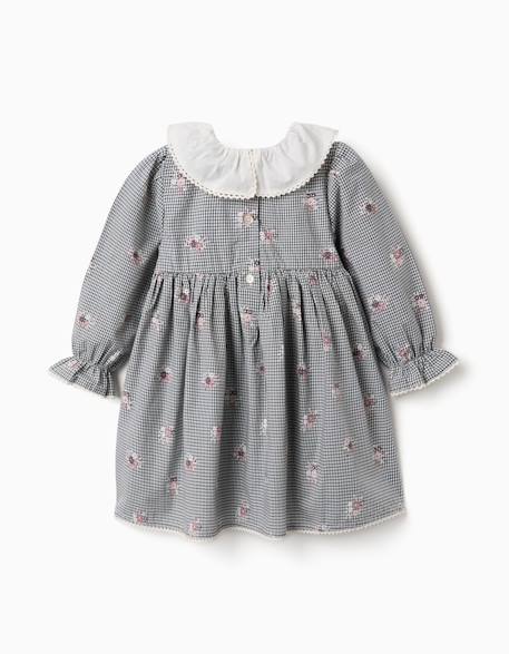 Robe en coton à motif vichy et imprimé floral Bleu foncé 3 - vertbaudet enfant 