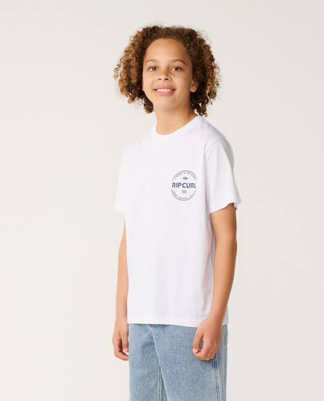 T-shirt garçon staple Blanc+Light navy+Wave pool 2 - vertbaudet enfant 