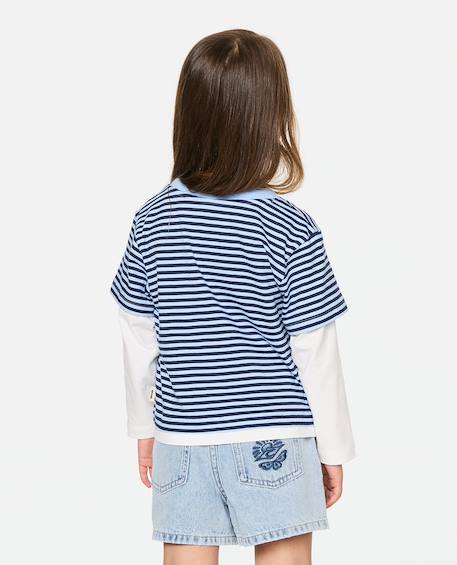 T-shirt fille road trip stripe Sky blue 2 - vertbaudet enfant 