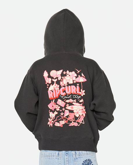 Sweat zippé à capuche fille road trip Washed black 2 - vertbaudet enfant 