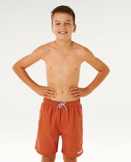 Short de bain boardshort volley enfant streamline offset Argile cuite+Mousse 6 - vertbaudet enfant 